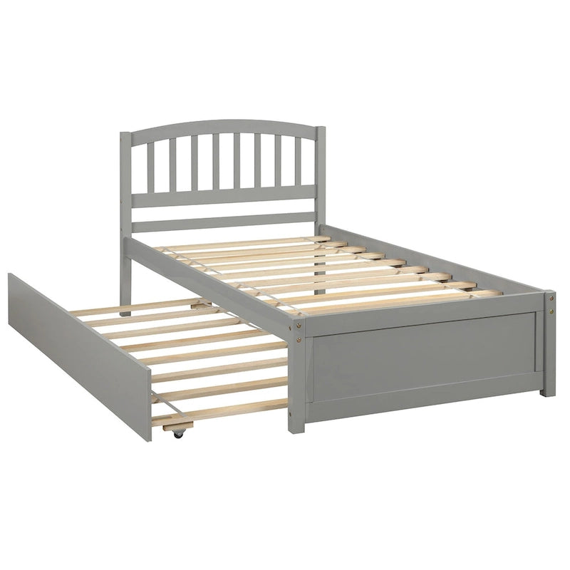 Twin size Platform Wood Bed Frame with Trundle