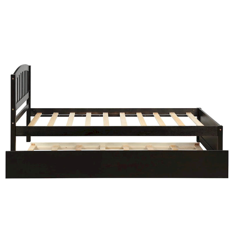Twin size Platform Wood Bed Frame with Trundle