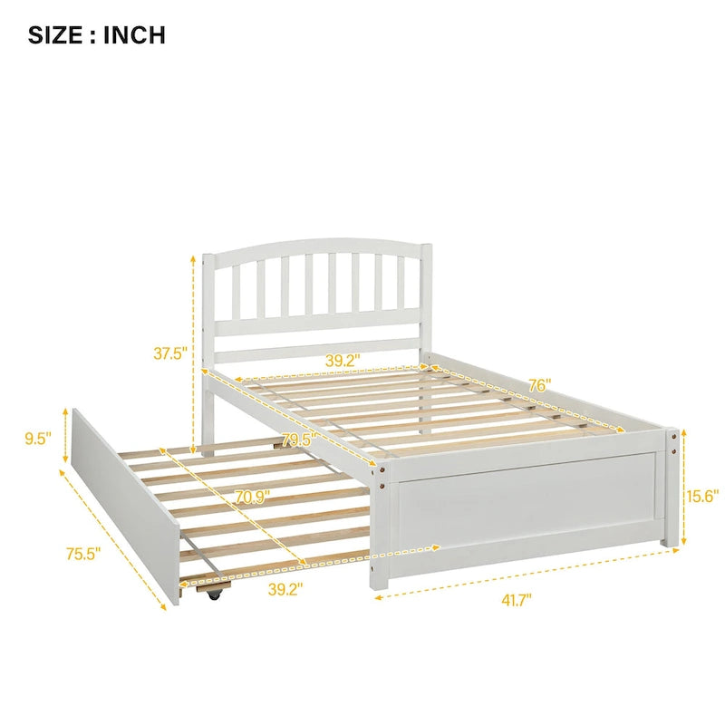 Twin size Platform Wood Bed Frame with Trundle