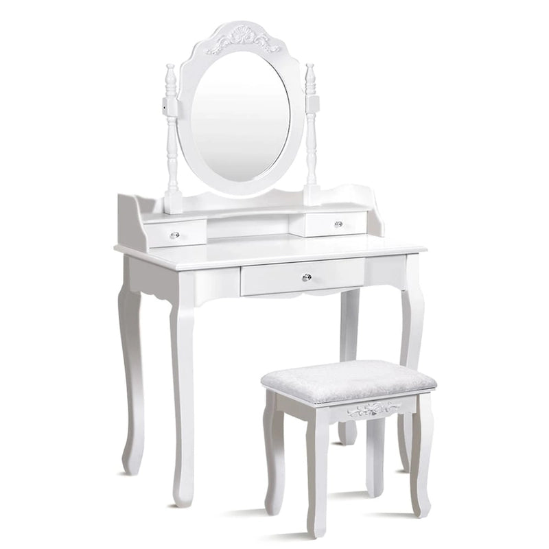Vanity Mirrored Wood Makeup Dressing Table Stool Set Black/ White
