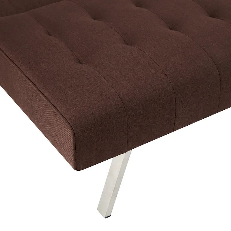 Tufted Mid-Century Modern Split Back Futon Sofa Couch Bed with Chrome Legs