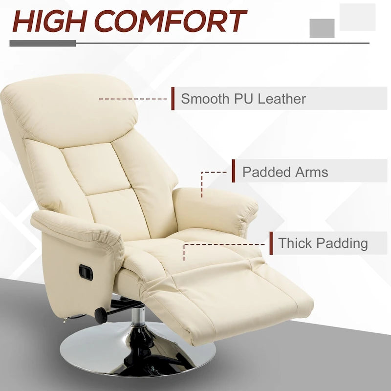 Recliner Chair for Adults, Adjustable Swivel Recliner with Footrest, Padded Arms, PU Leather Upholstery and Steel Base