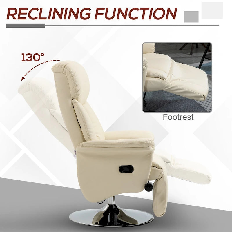 Recliner Chair for Adults, Adjustable Swivel Recliner with Footrest, Padded Arms, PU Leather Upholstery and Steel Base