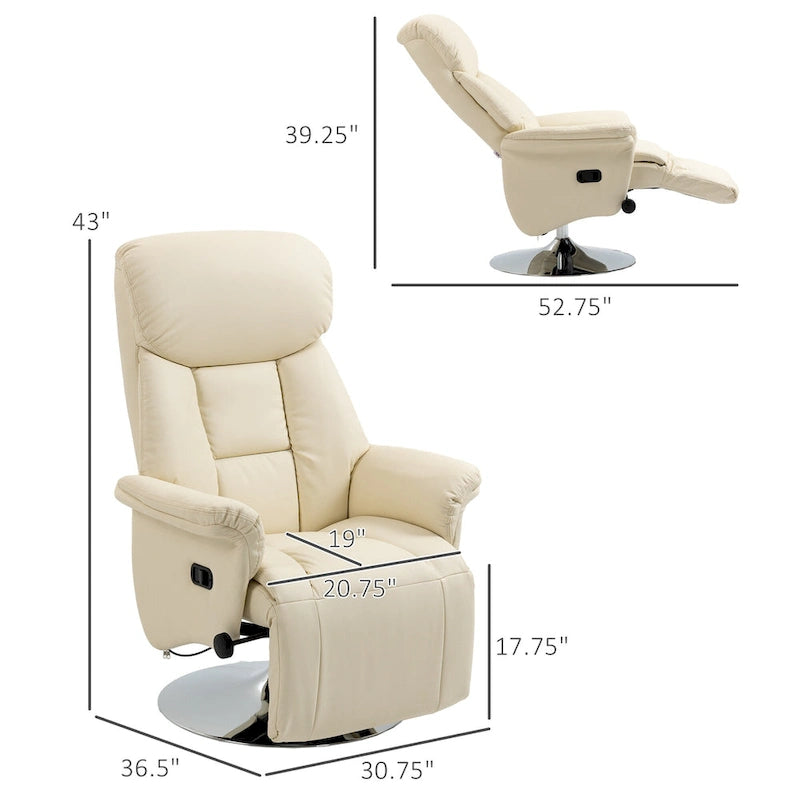 Recliner Chair for Adults, Adjustable Swivel Recliner with Footrest, Padded Arms, PU Leather Upholstery and Steel Base