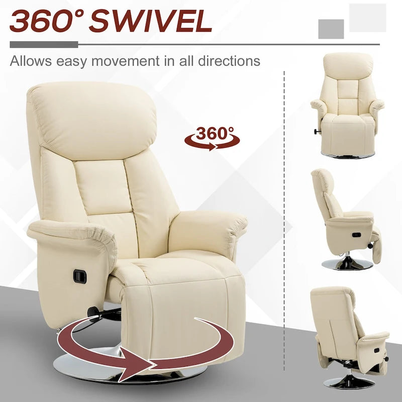 Recliner Chair for Adults, Adjustable Swivel Recliner with Footrest, Padded Arms, PU Leather Upholstery and Steel Base