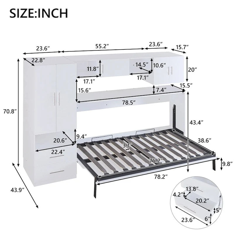 Twin Size Murphy Bed with Open Shelves and Storage Drawers