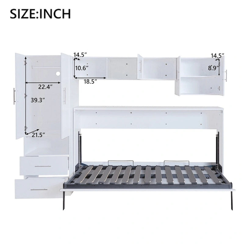 Twin Size Murphy Bed with Open Shelves and Storage Drawers