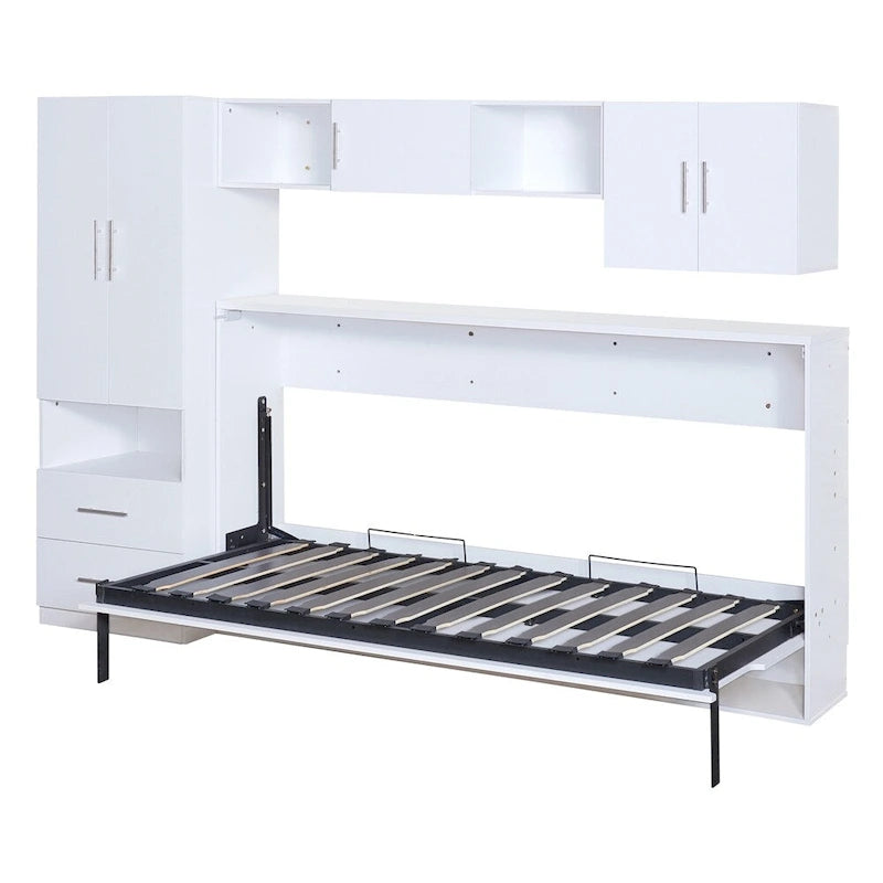 Twin Size Murphy Bed with Open Shelves and Storage Drawers