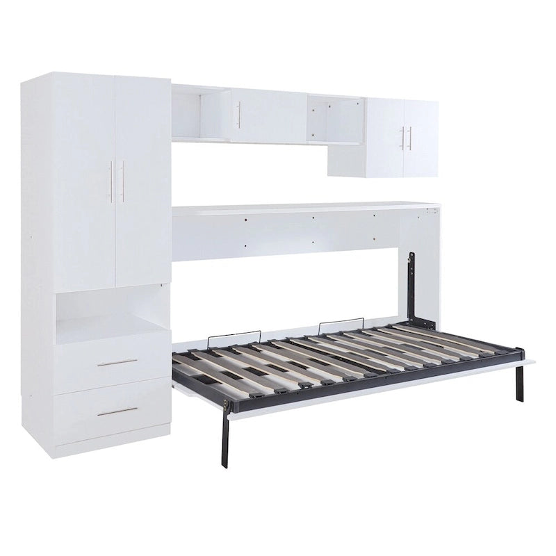 Twin Size Murphy Bed with Open Shelves and Storage Drawers
