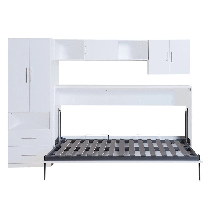 Twin Size Murphy Bed with Open Shelves and Storage Drawers