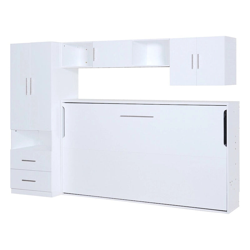 Twin Size Murphy Bed with Open Shelves and Storage Drawers