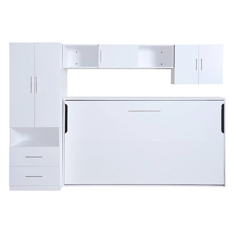 Twin Size Murphy Bed with Open Shelves and Storage Drawers