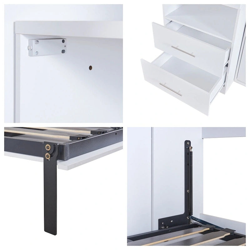 Twin Size Murphy Bed with Open Shelves and Storage Drawers