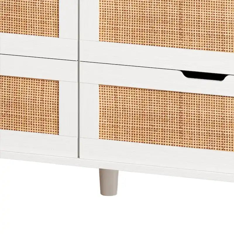 White Rattan Drawer Storage Cabinet with LED Lights and Power Outlet, Great for Bedroom and Living Room, 43.31 Size