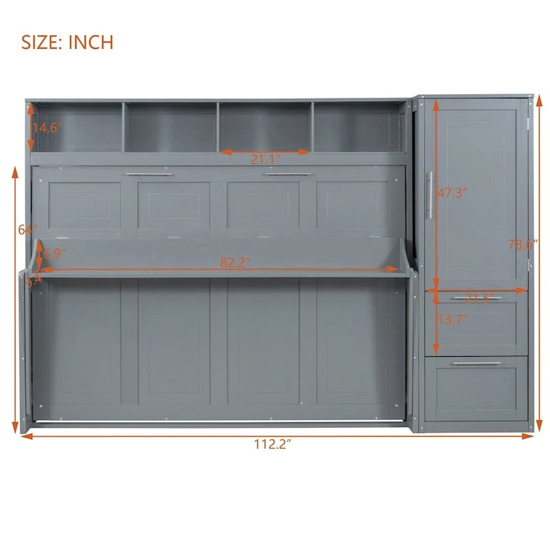 Queen Size Murphy Bed Wall Bed with Closet and Drawers