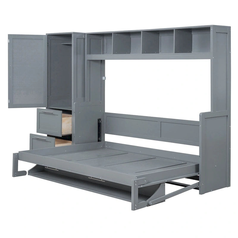 Queen Size Murphy Bed Wall Bed with Closet and Drawers