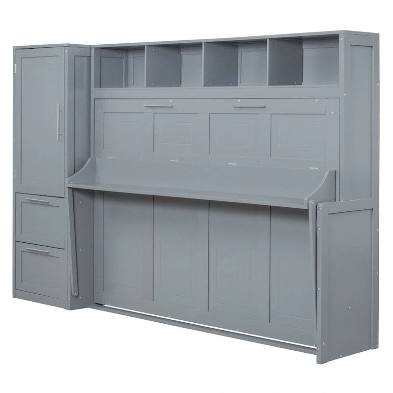 Queen Size Murphy Bed Wall Bed with Closet and Drawers
