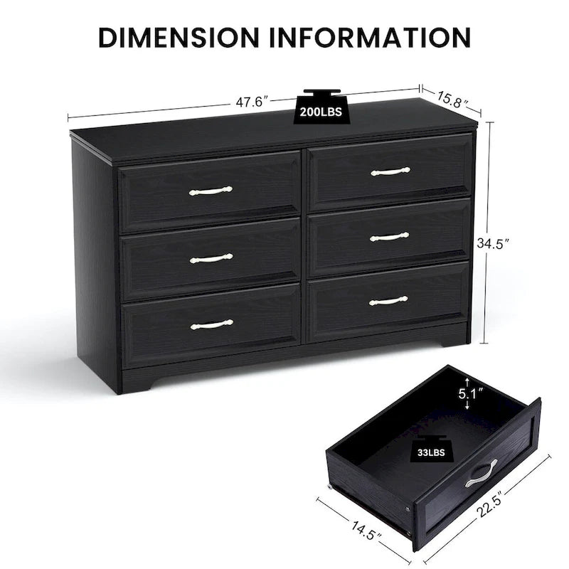 47.8 Modern Bedroom Chest with 6 Drawers Dresser - N/A