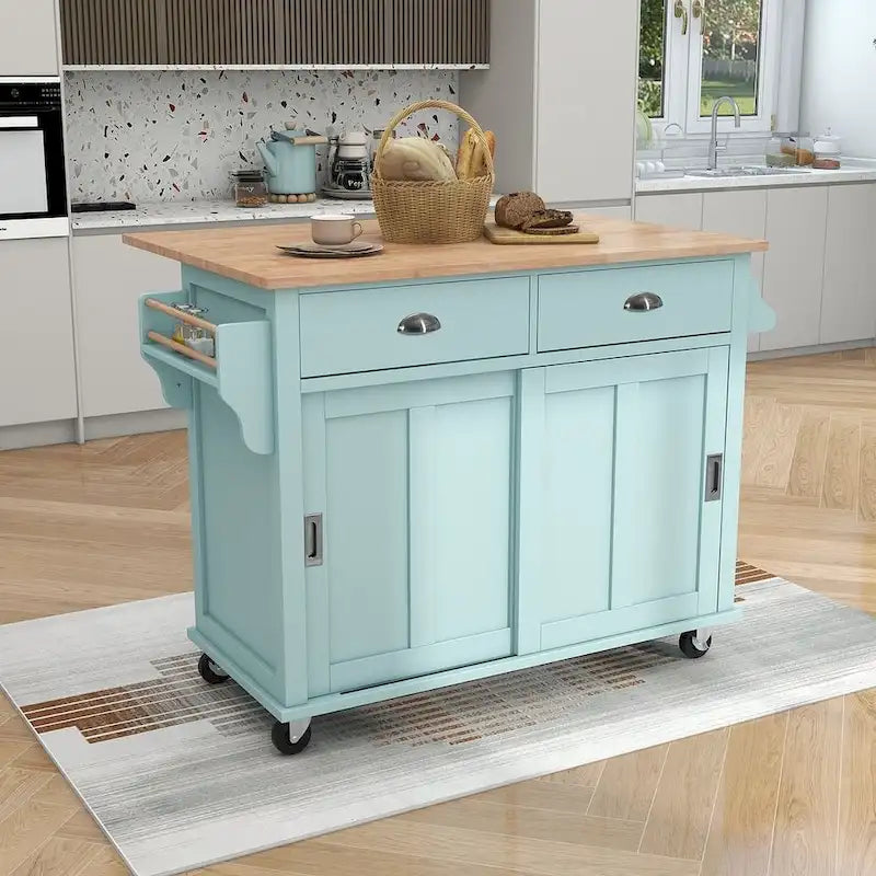 Kitchen Island Cart with Wheels Drop-Leaf Countertop