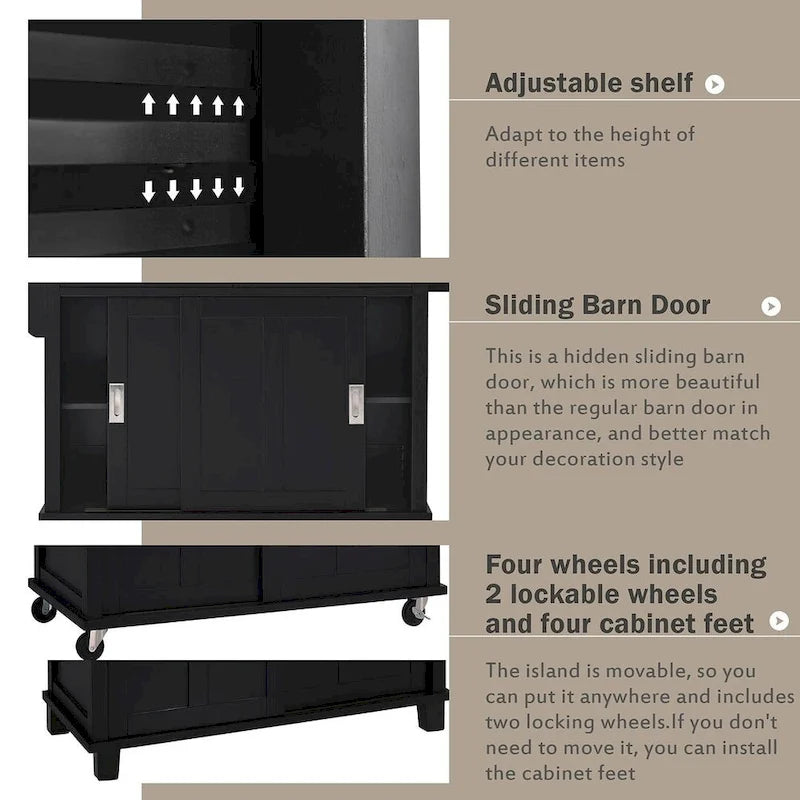Kitchen Island Cart with Wheels Drop-Leaf Countertop