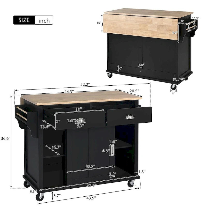 Kitchen Island Cart with Wheels Drop-Leaf Countertop