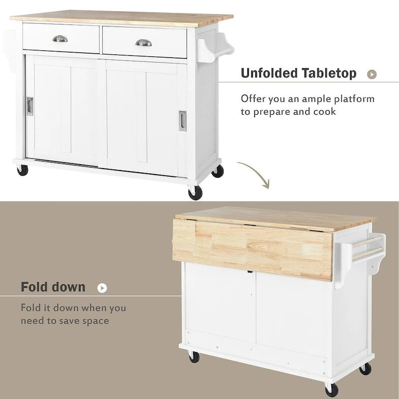 Kitchen Island Cart with Wheels Drop-Leaf Countertop