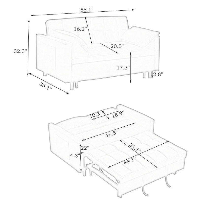 Modern Corduroy Sofa Bed with Adjustable Back