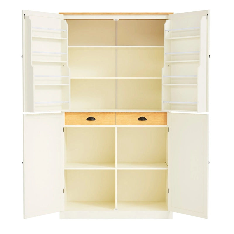 40.2x20x71.3inch High Freestanding Kitchen Pantry Cupboard Storage Cabinet with 2 Drawers, 2 Adjustable Shelves, 8 Door Shelves