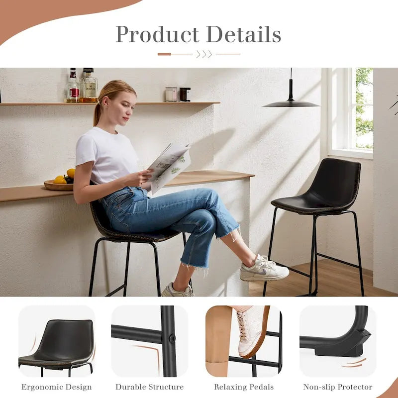 Leather 30 inch Leather Counter Height Bar Stools Bar Stools Set of 2