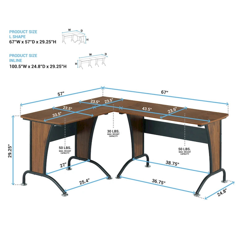 Deluxe Loft-style L-shaped or Inline Computer Desk