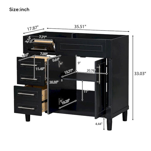 36 Wood Bathroom Vanity with Drawers and Adjustable Shelf (No Sink)