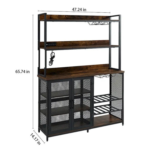 3-Tiers Buffet Cabinet with LED Strip and Glass Holder,Power Outlet