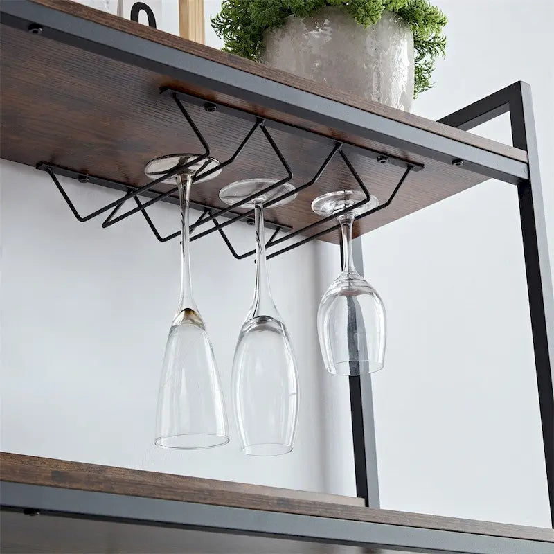 3-Tiers Buffet Cabinet with LED Strip and Glass Holder,Power Outlet