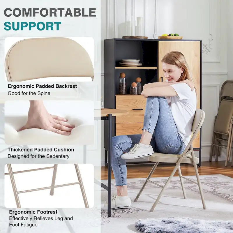 Folding Chair 2 Pack, Leather Padded Folding Chairs, Sturdy Metal Foldable Chairs, for Home, Office, Party
