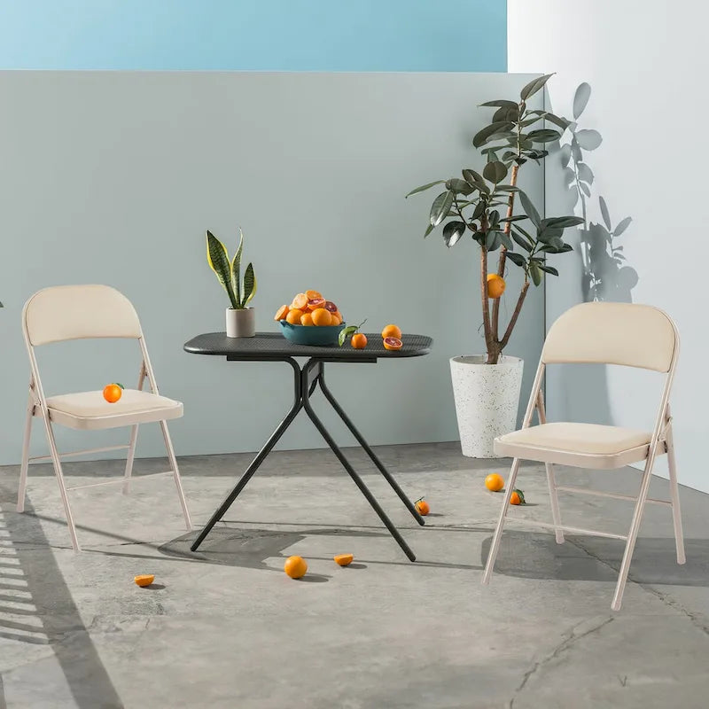 Folding Chair 2 Pack, Leather Padded Folding Chairs, Sturdy Metal Foldable Chairs, for Home, Office, Party