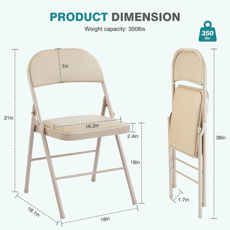 Folding Chair 2 Pack, Leather Padded Folding Chairs, Sturdy Metal Foldable Chairs, for Home, Office, Party