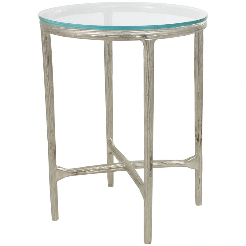 Aluminum Metal Textured Side End Accent Table with Glass Tabletop - Gold or Silver