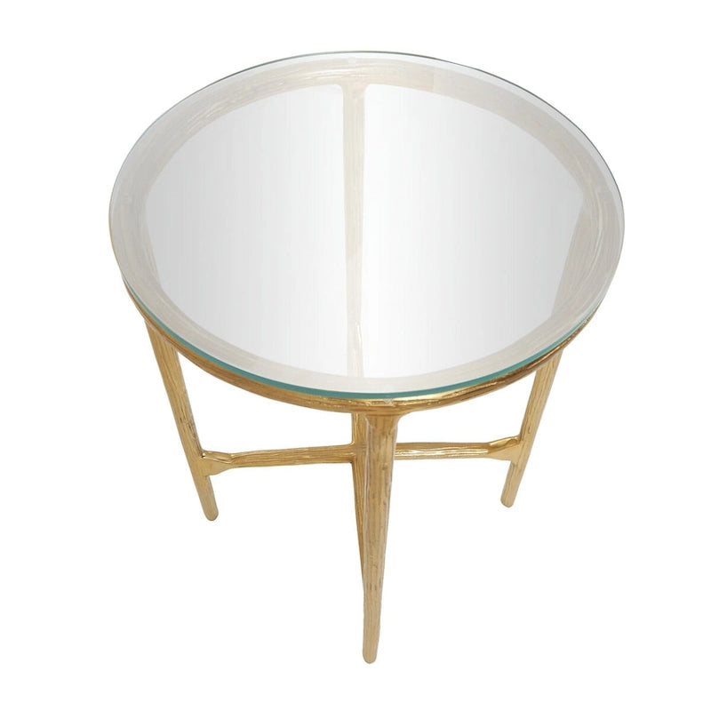 Aluminum Metal Textured Side End Accent Table with Glass Tabletop - Gold or Silver