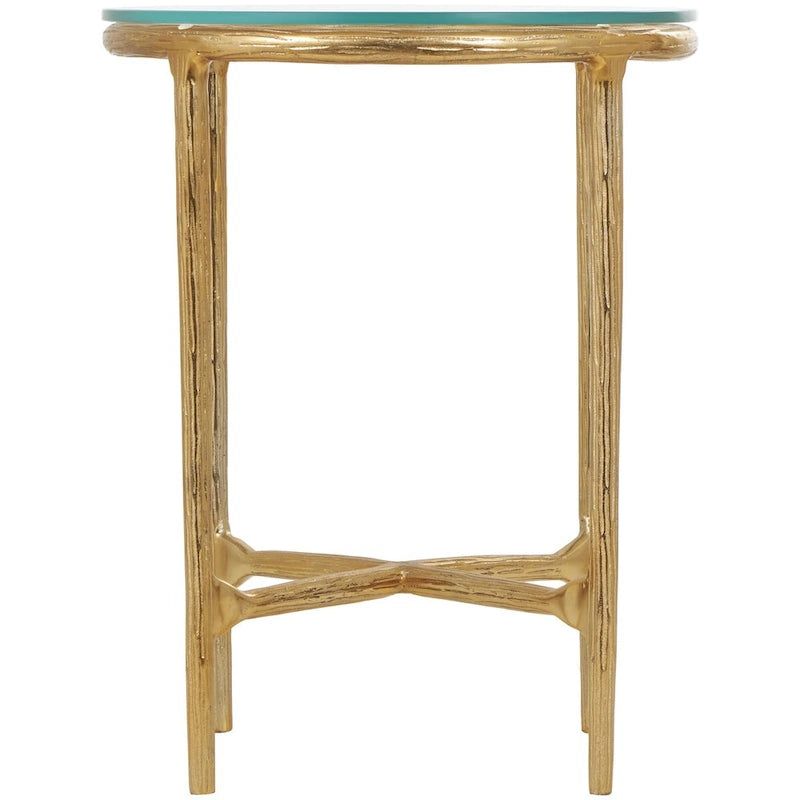 Aluminum Metal Textured Side End Accent Table with Glass Tabletop - Gold or Silver
