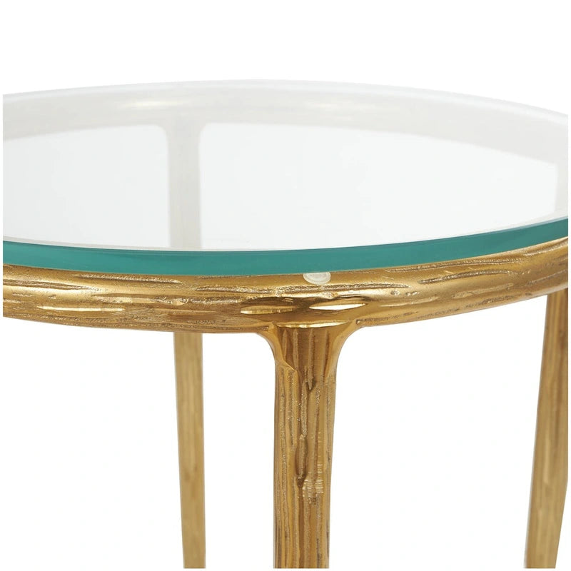 Aluminum Metal Textured Side End Accent Table with Glass Tabletop - Gold or Silver