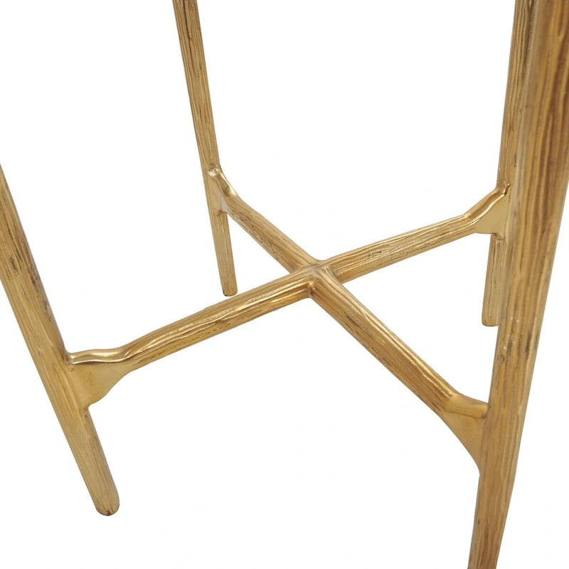 Aluminum Metal Textured Side End Accent Table with Glass Tabletop - Gold or Silver
