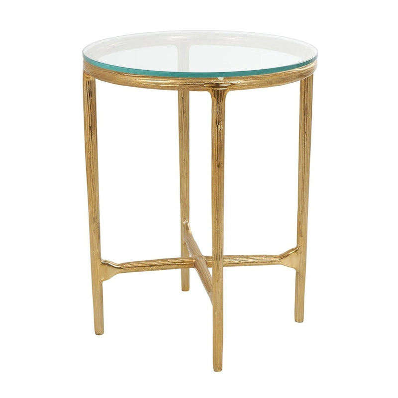 Aluminum Metal Textured Side End Accent Table with Glass Tabletop - Gold or Silver