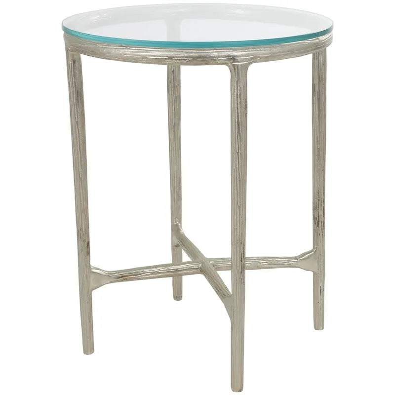 Aluminum Metal Textured Side End Accent Table with Glass Tabletop - Gold or Silver