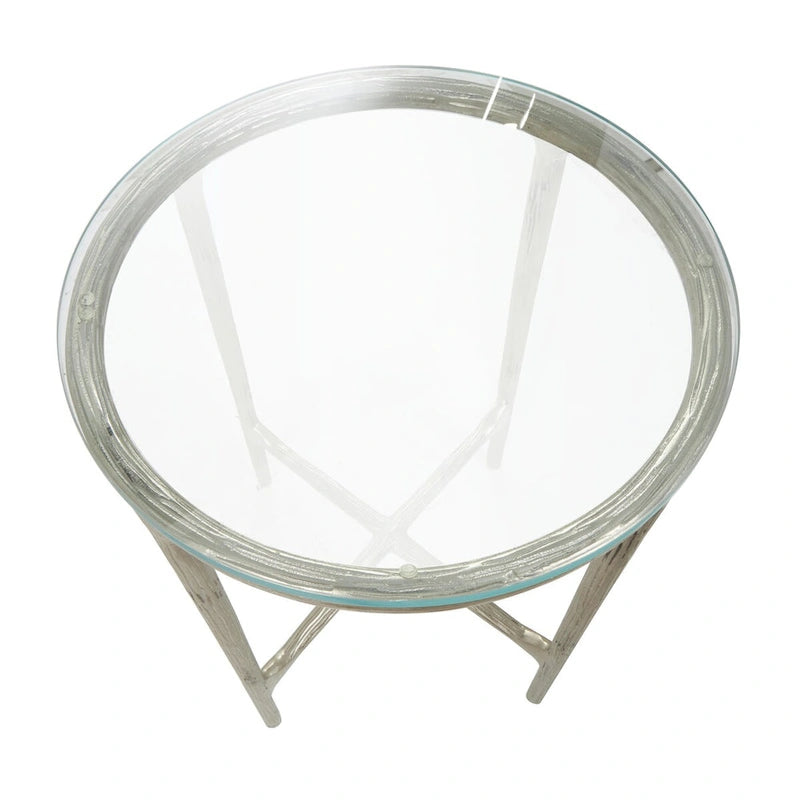 Aluminum Metal Textured Side End Accent Table with Glass Tabletop - Gold or Silver