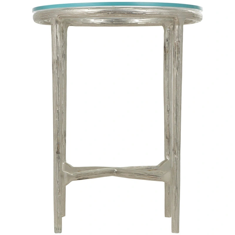Aluminum Metal Textured Side End Accent Table with Glass Tabletop - Gold or Silver