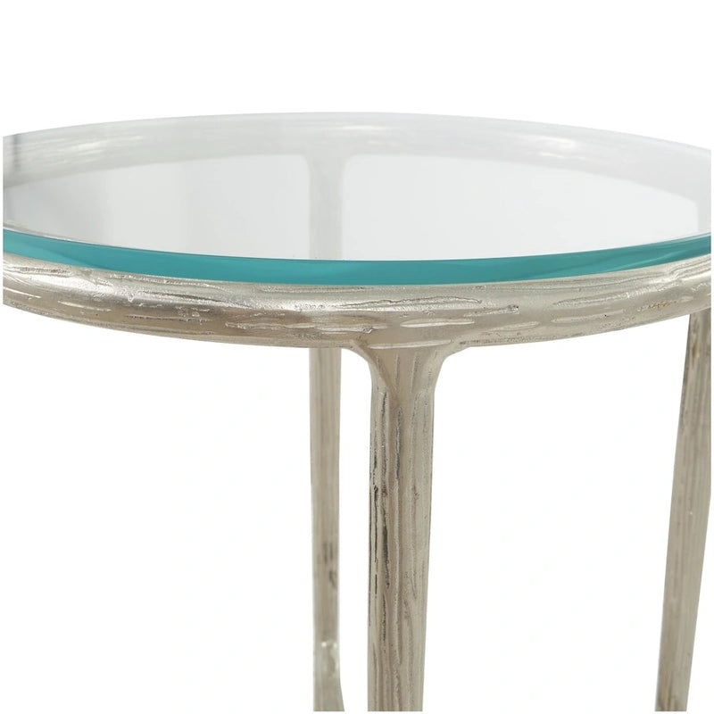 Aluminum Metal Textured Side End Accent Table with Glass Tabletop - Gold or Silver
