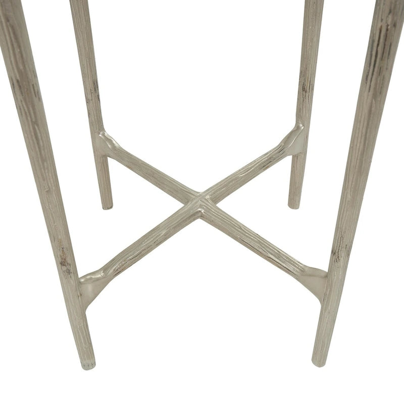 Aluminum Metal Textured Side End Accent Table with Glass Tabletop - Gold or Silver