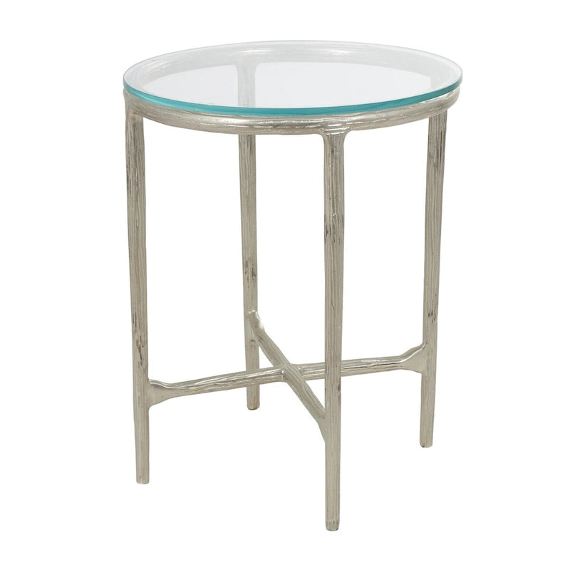 Aluminum Metal Textured Side End Accent Table with Glass Tabletop - Gold or Silver