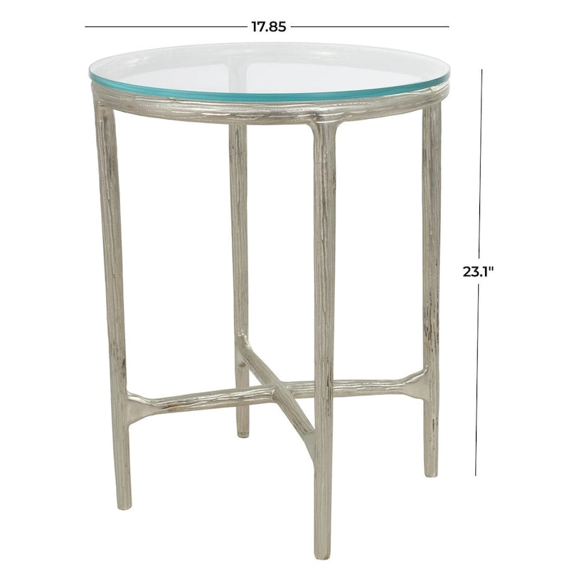 Aluminum Metal Textured Side End Accent Table with Glass Tabletop - Gold or Silver
